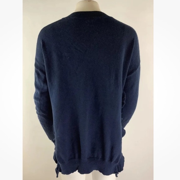 Anthropologie Sz XS Ruffle Trim V Neck Sweater Blue Cotton Wool Pullover - Picture 4 of 6